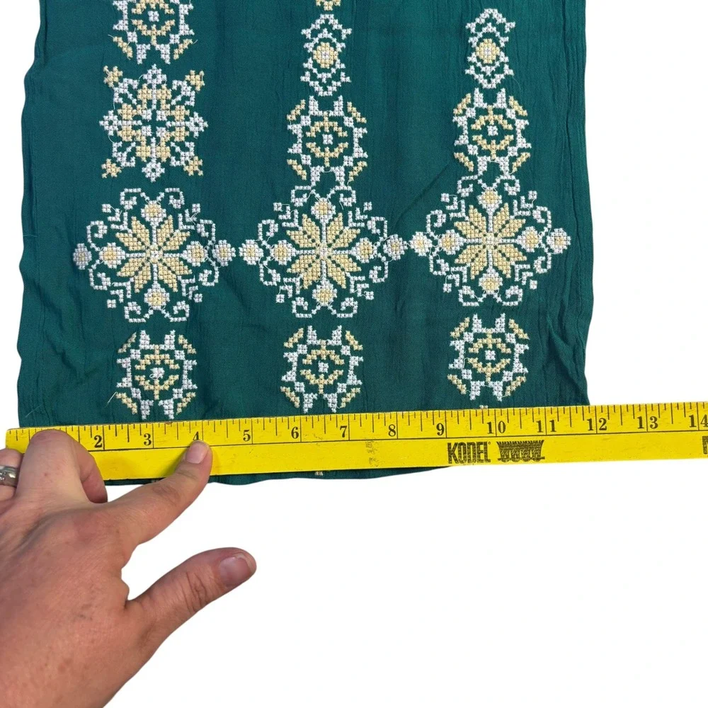 Time for Me Womens Teal Green Embroidered Wide Leg Boho Smocked Pants Large - Picture 11 of 12